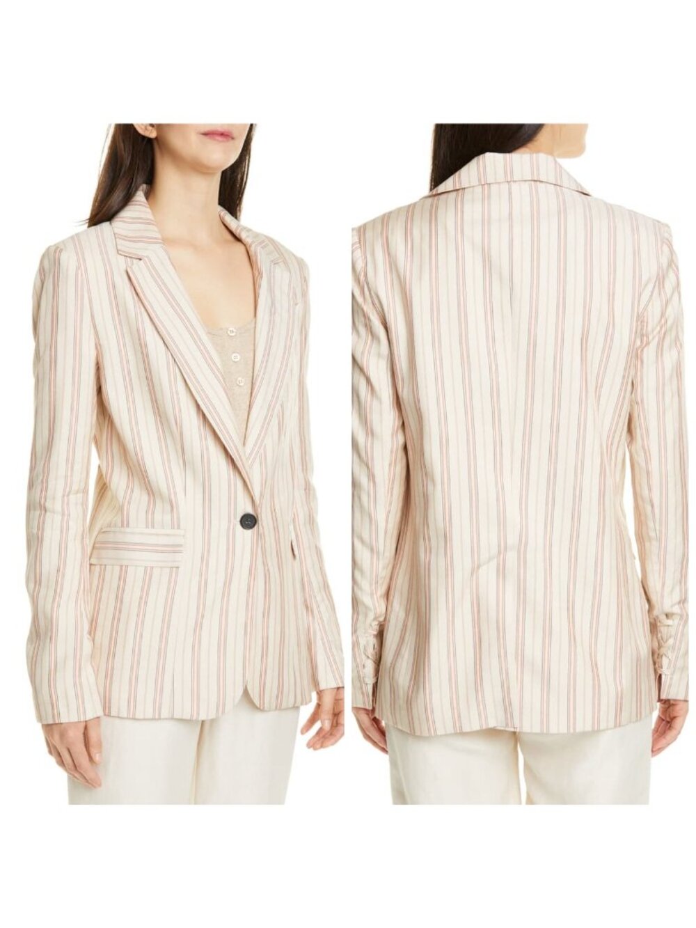 Joie Kishina Striped Blazer Laced Cuffs Beige Size 10 NWT, SUMMER SALE